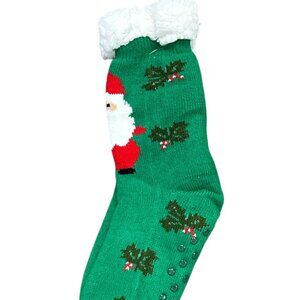 Green Santa Holly Sherpa Slipper Socks